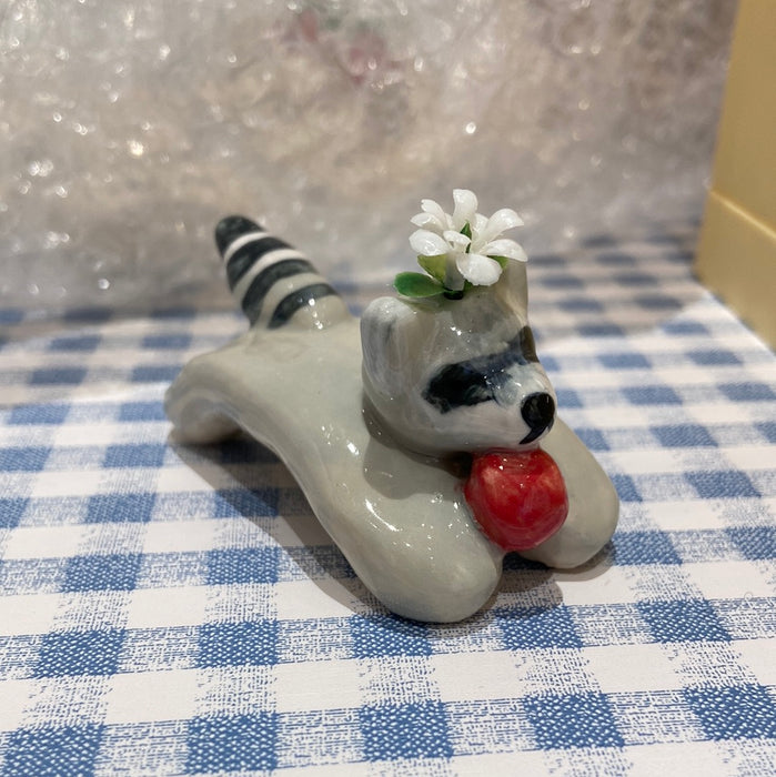 Ceramic Desk Buddy - Apple Raccoon