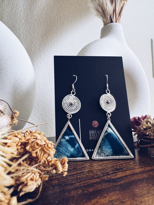 Indigo-Dyed Fabric Earrings