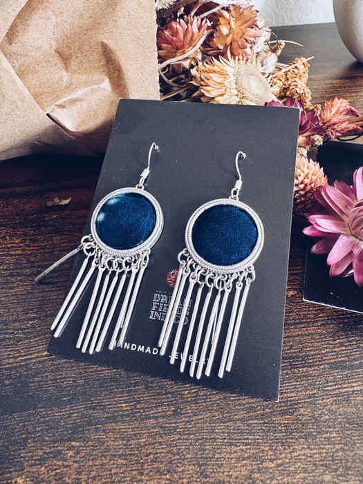 Indigo-Dyed Fabric Earrings