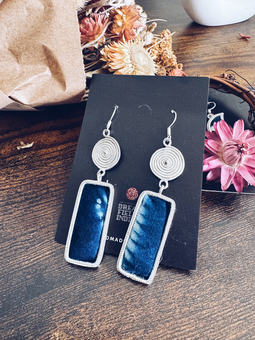 Indigo-Dyed Fabric Earrings