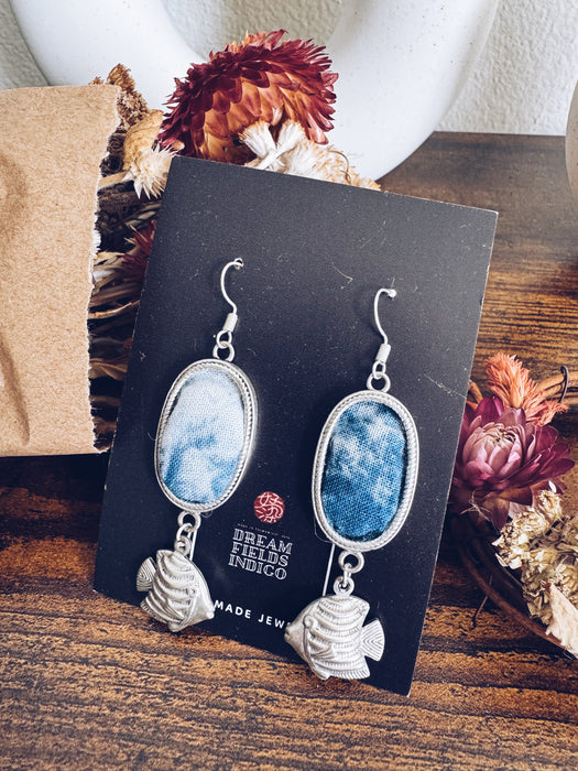 Indigo-Dyed Fabric Earrings