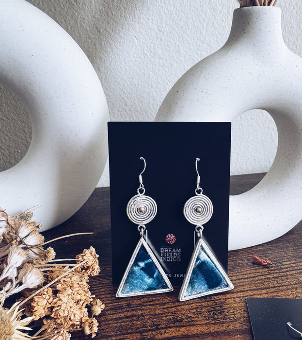 Indigo-Dyed Fabric Earrings