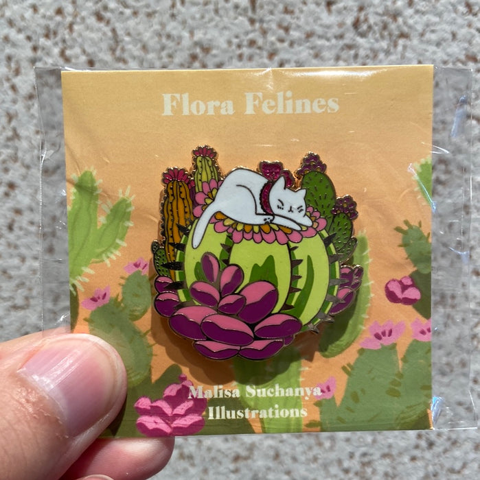 Flora Feline Enamel Pin: Cactus