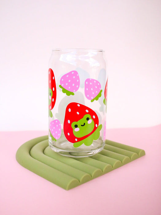 Frog + Strawberries Glass Cup