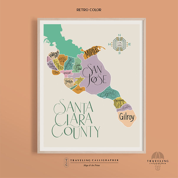 Santa Clara County, CA Map Print