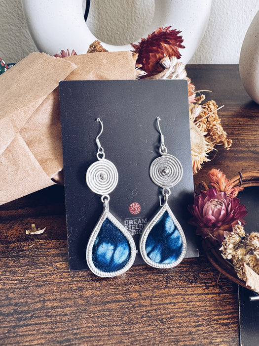 Indigo-Dyed Fabric Earrings