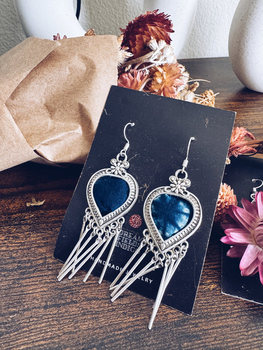 Indigo-Dyed Fabric Earrings