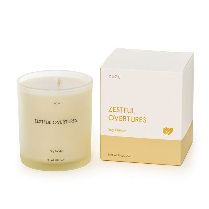 Frosted Glass Candle, Boxed (8 oz) - Zestful Overtures (Yellow)