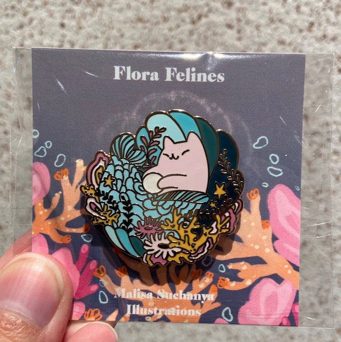 Flora Feline Enamel Pin: Coral