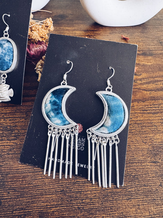 Indigo-Dyed Fabric Earrings