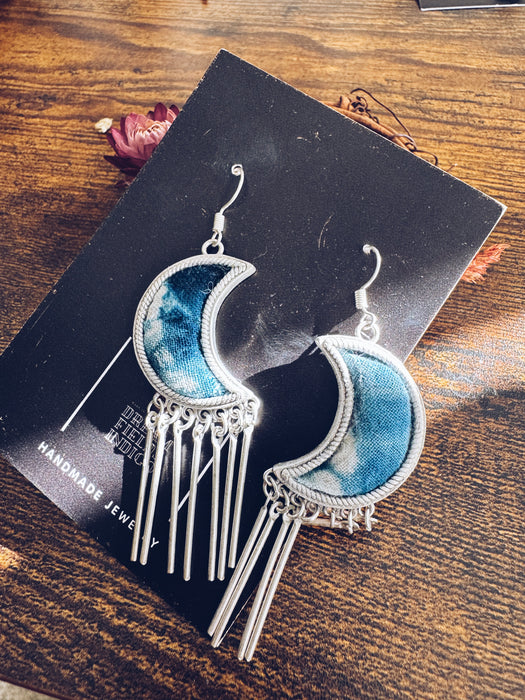 Indigo-Dyed Fabric Earrings