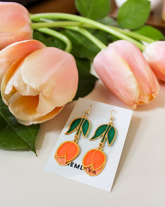 Tulip Earrings • Coral