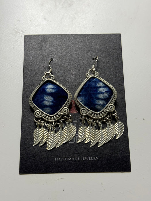 Indigo-Dyed Fabric Earrings