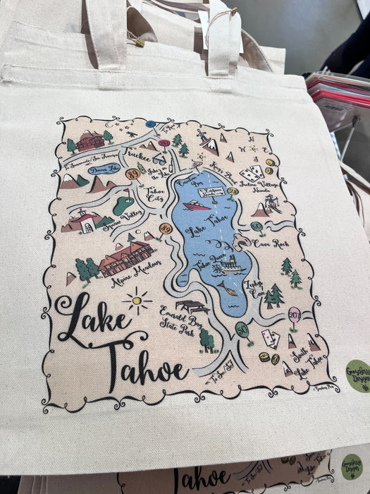 Lake Tahoe Map Tote Bag