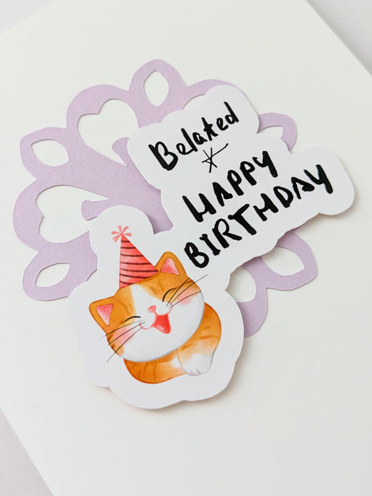 Cat Belated Birthday | Handcrafted Card