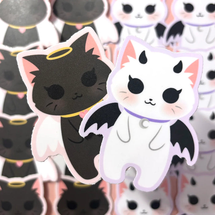 [WATERPROOF] Angel and Devil Cats - Yin and Mochi - Vinyl Sticker Decal