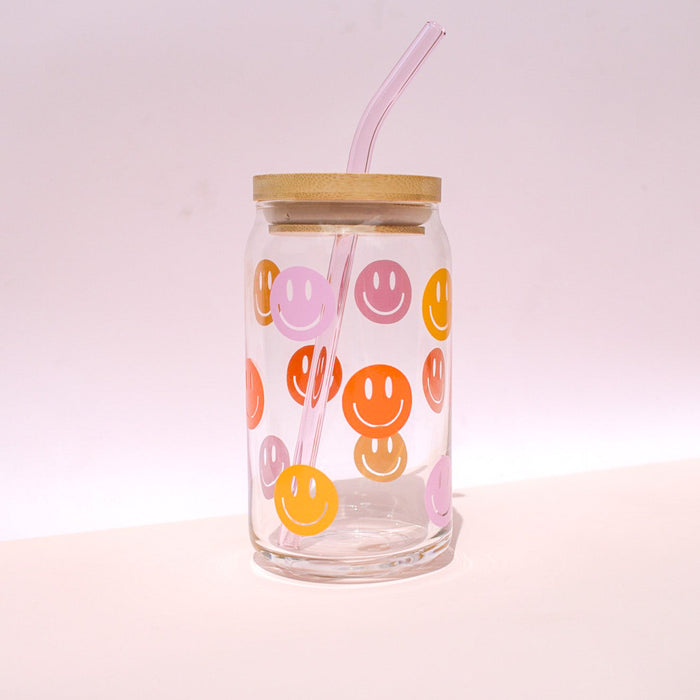 Colorful Happy Face Glass Cup