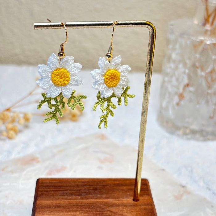 Handmade MicroCrochet Chamomile Earrings