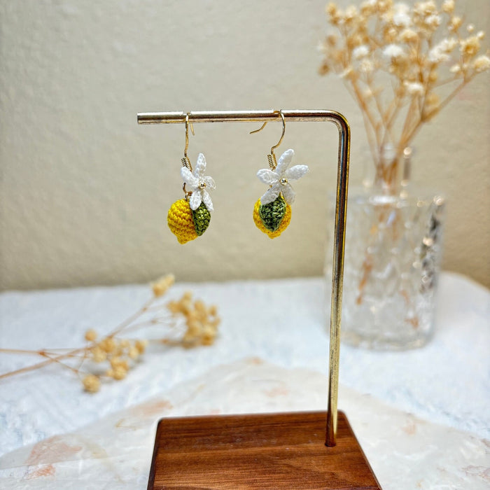 Handmade MicroCrochet Lemon and Flower Earrings