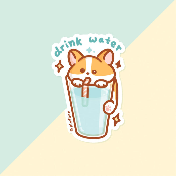 Drink Water Corgi Vinyl Sticker