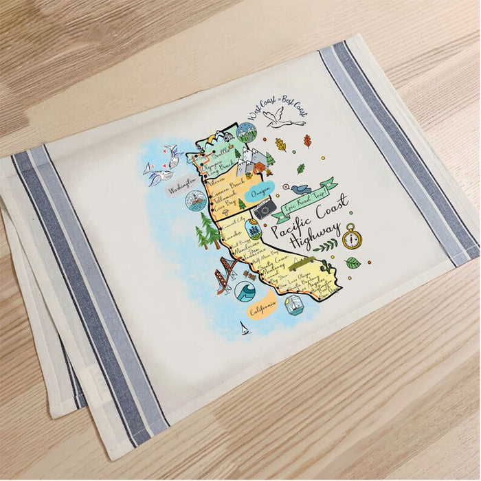 Pacific Coast Highway Map Kitchen Tea Towel