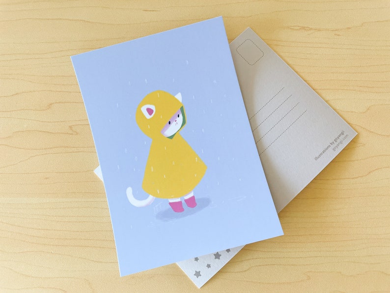 Rainy Cat Mini Print / Postcard