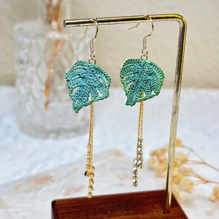 Handmade MicroCrochet Monstera Earrings