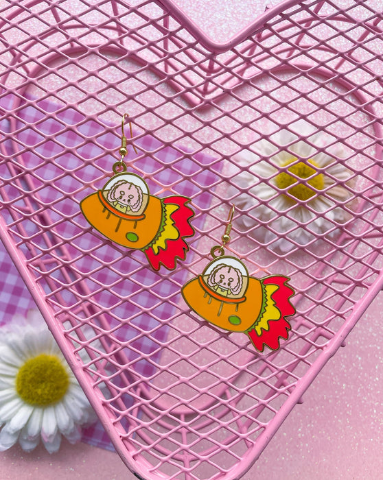 Carrot Space Ship Earrings