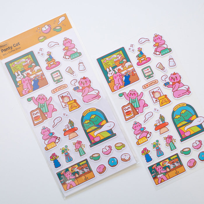 Coffee Shop Panty Cat Sticker Sheet