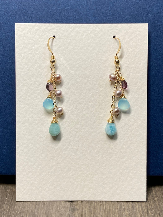 Chalcedony, Larimar, Pearl Earring (#61)