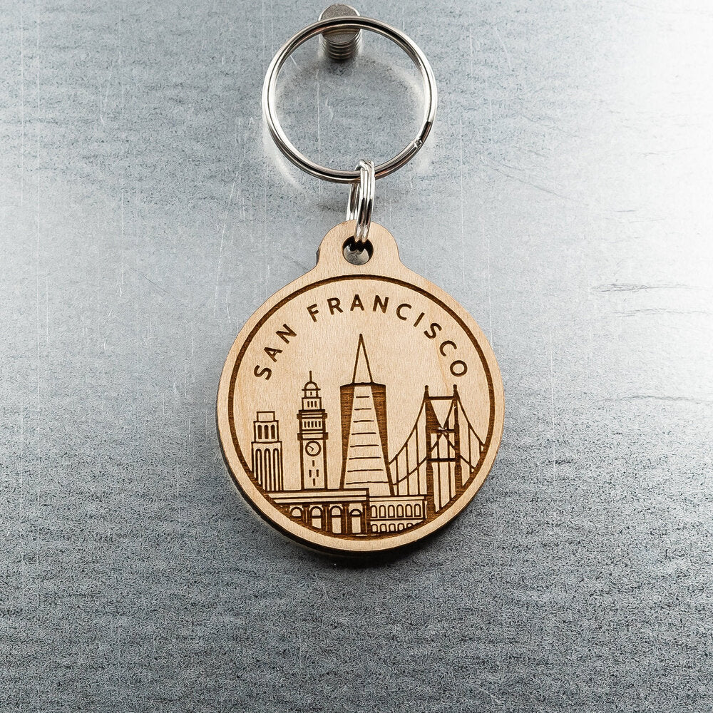 Chicago Skyline Gold Key Chain: Pencil Art Metal –