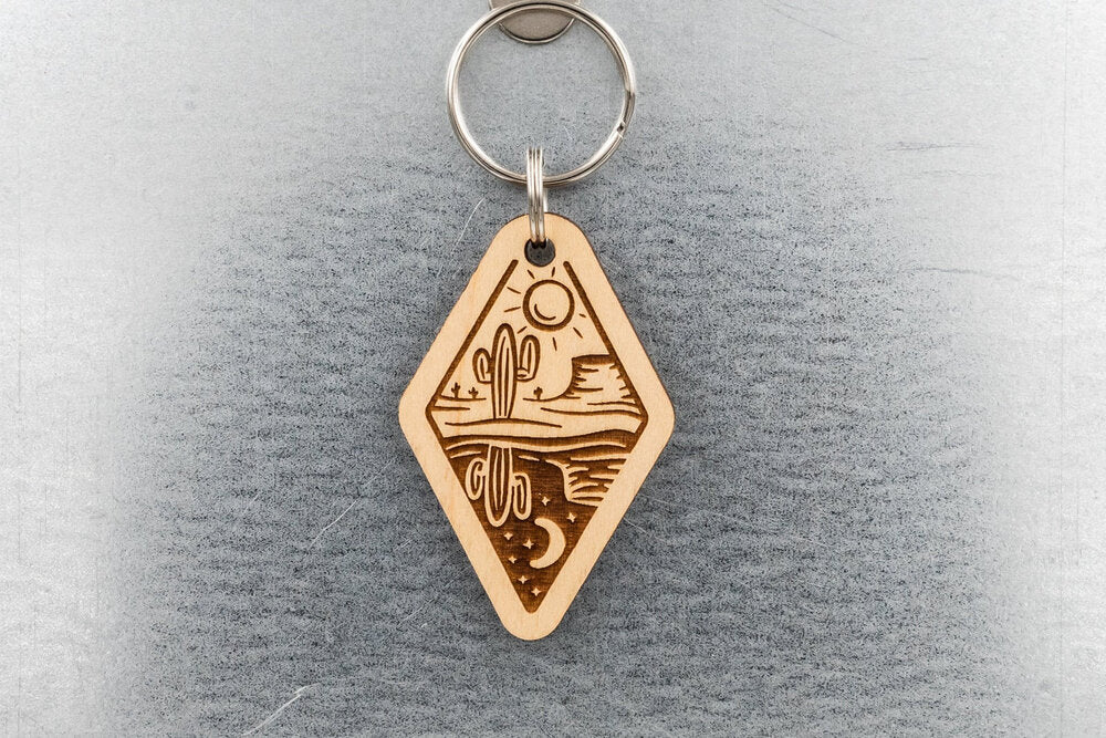 Wood Cut Moon Wooden Keychain  USA made, real wood, gifts and