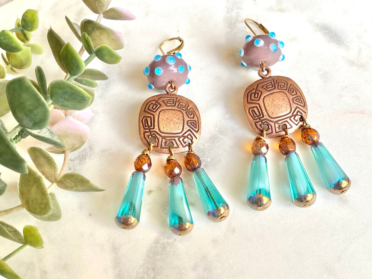 Bohemian Glam Earrings Mini Kit DIY Jewelry Making Kit Copper Czech Flowers