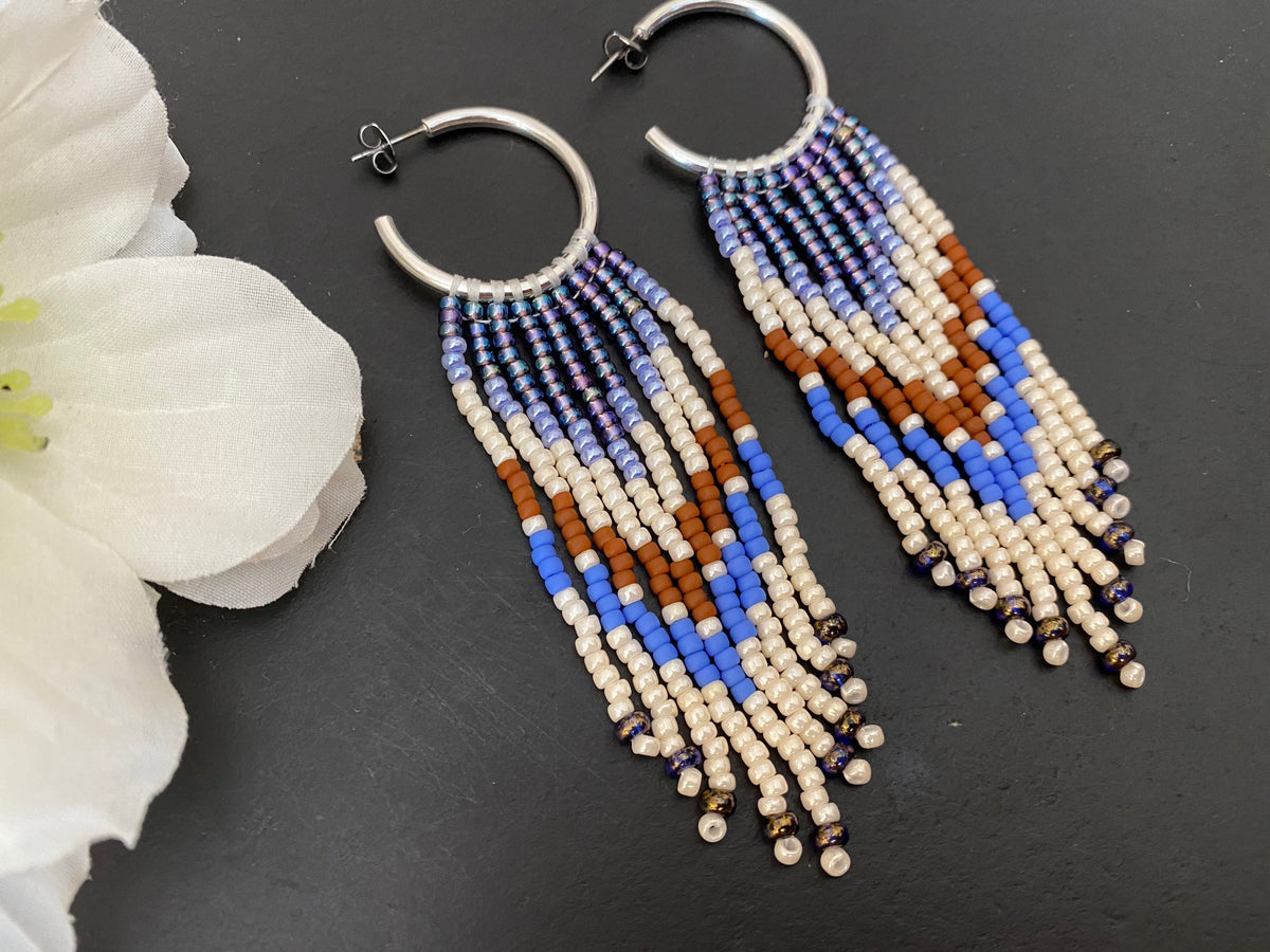 Butterfly Power Animal popular Earrings, Handmade Earrings, Seed Bead Earrings, Statement Earrings, Long Fringe Earrings