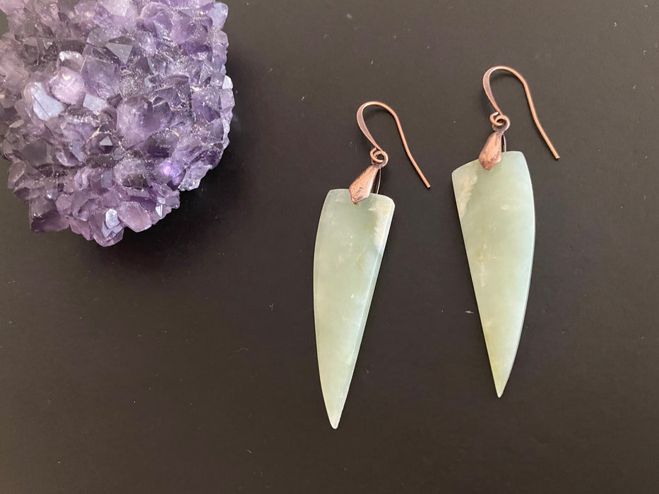 Statement earrings, bowenite earrings,New jade earrings, natural jade stone earrings