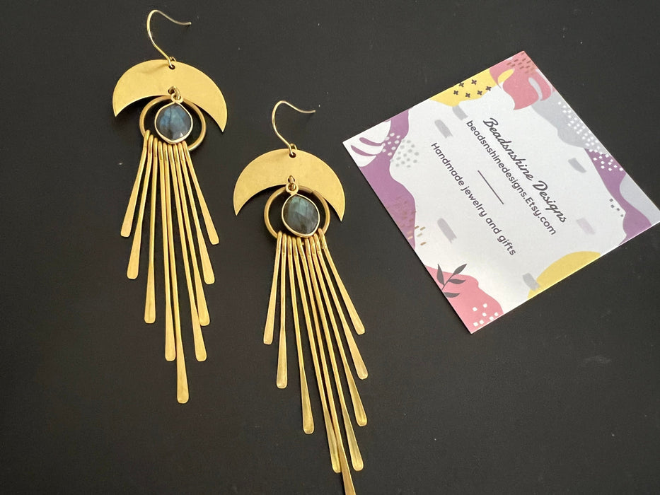 Gold Statement earrings, long dangle earrings, boho fringe earrings