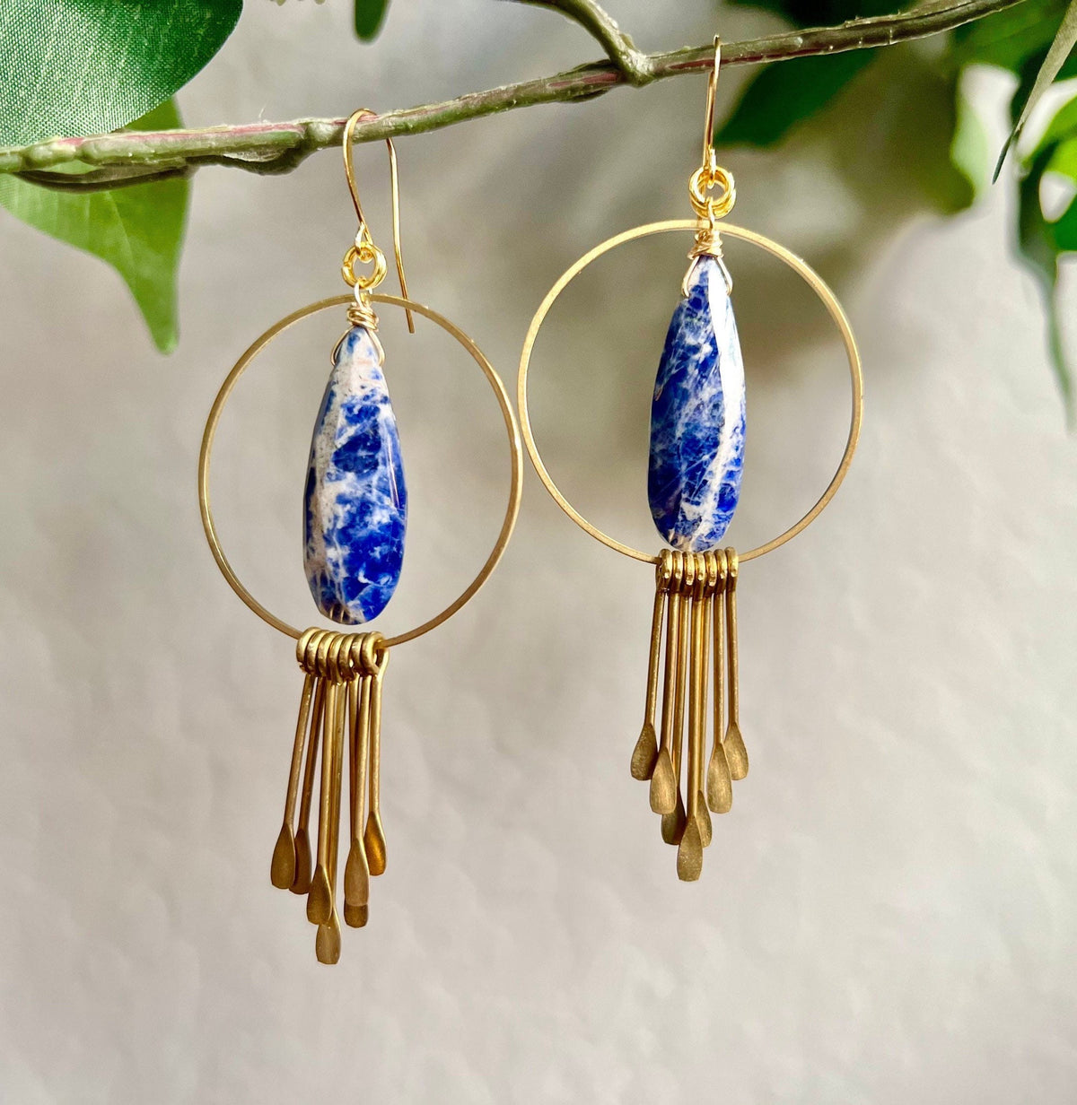 Large Crystal Blue Bohemian Statement outlet Earrings, Sodalite Boho Earrings