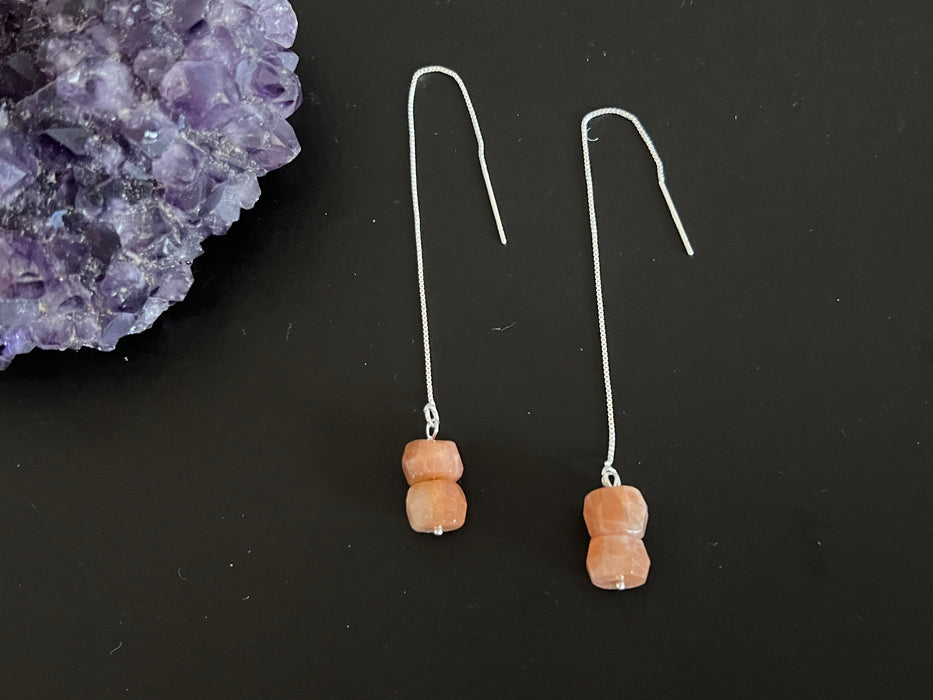 Sunstone Ear Threaders Earrings | 925 Sterling silver earrings